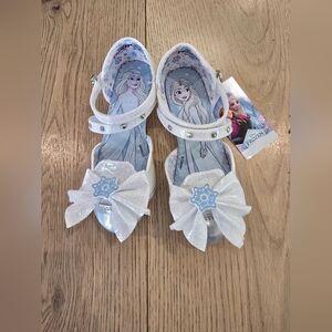 Disney Frozen White Glitter Bow Dress Shoes- 10c
